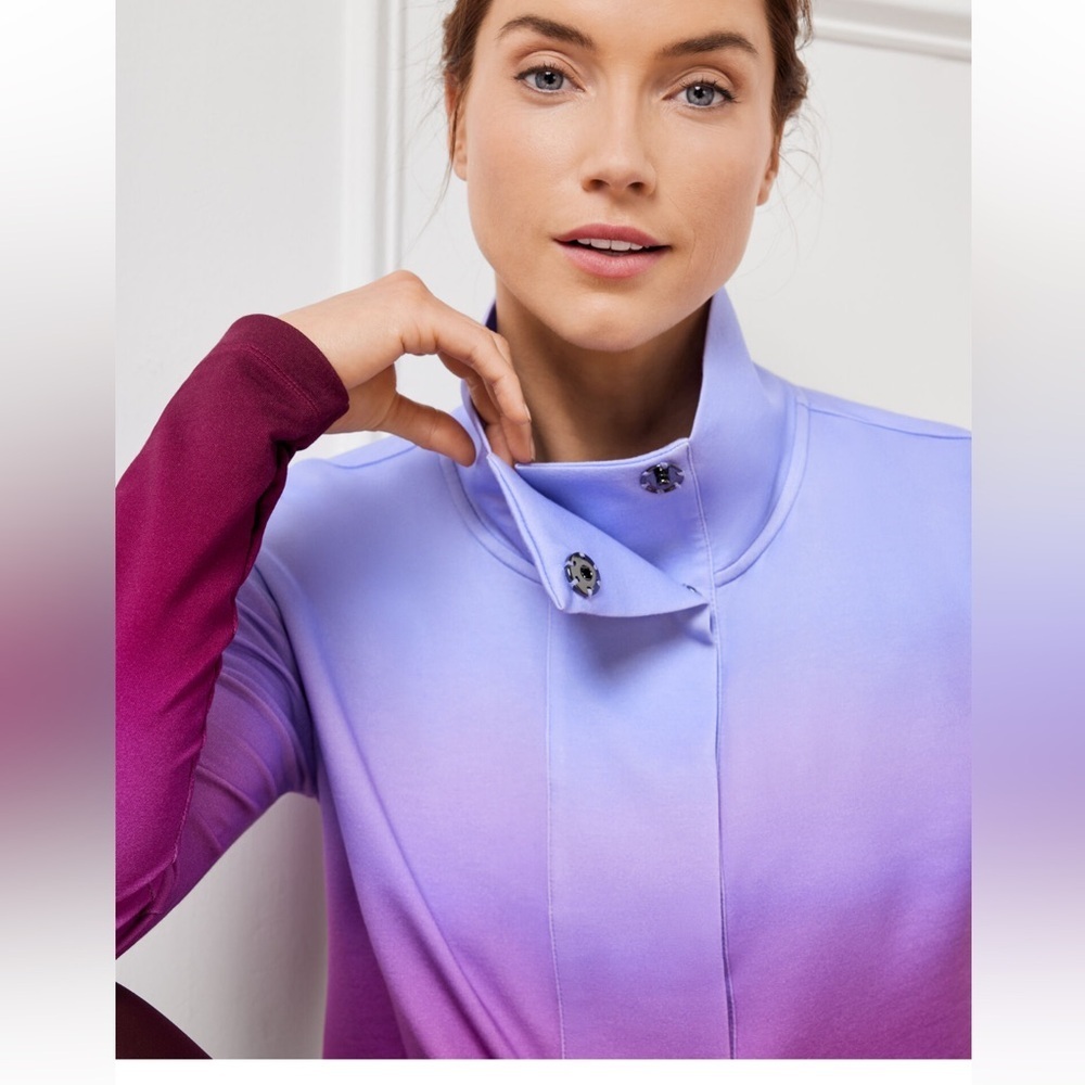 Talbots Ombre placket snap pullover stretch top Lavender Magenta leisure relax S